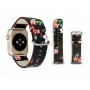 Черный кожаный ремешок с принтом Цветы для Apple Watch Series 4/5 40мм/Series 1/2/3 38мм