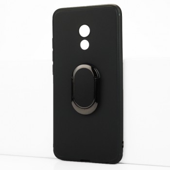 Силиконовый матовый непрозрачный чехол с встроенным кольцом-подставкой для Meizu Pro 6 Черный