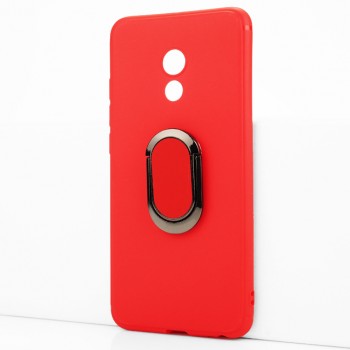 Силиконовый матовый непрозрачный чехол с встроенным кольцом-подставкой для Meizu Pro 6 Красный