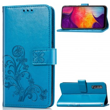 Чехол портмоне подставка для Samsung Galaxy A30s/A50 с декоративным тиснением на магнитной защелке Синий
