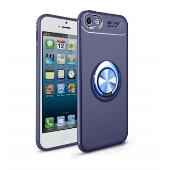 Силиконовый матовый непрозрачный чехол с встроенным кольцом-подставкой для Iphone 6/6s Синий