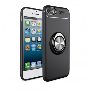 Силиконовый матовый непрозрачный чехол с встроенным кольцом-подставкой для Iphone 6/6s Черный