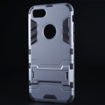 Двухкомпонентный силиконовый матовый непрозрачный чехол с поликарбонатными бампером и крышкой и встроенной ножкой-подставкой для Iphone 7
