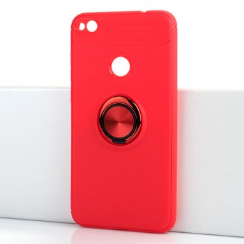 Силиконовый матовый чехол для Huawei Honor 8 Lite с встроенным кольцом-подставкой-держателем Красный