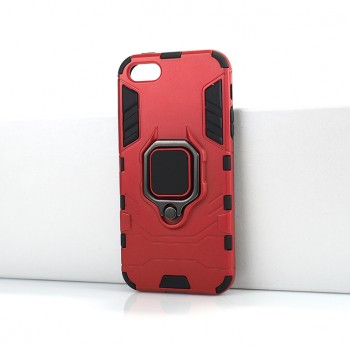 Противоударный двухкомпонентный силиконовый матовый непрозрачный чехол с поликарбонатными вставками экстрим защиты с встроенным кольцом-подставкой для Iphone SE Красный