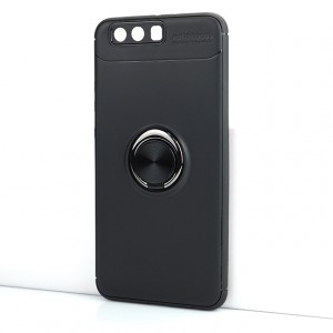 Силиконовый матовый непрозрачный чехол с встроенным кольцом-подставкой для Huawei P10 Plus Черный