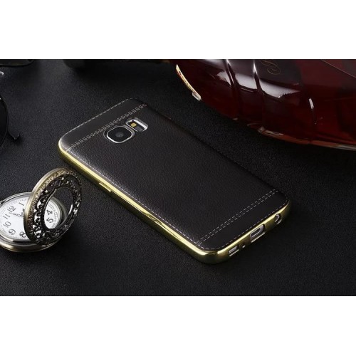 Чехол задняя накладка для Samsung Galaxy S6 с текстурой кожи, цвет Черный
