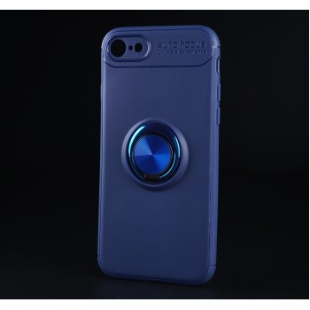 Силиконовый матовый непрозрачный чехол с встроенным кольцом-подставкой для Iphone 7/8 Синий