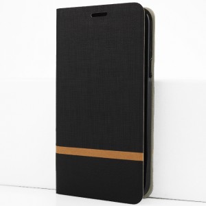 Чехол горизонтальная книжка подставка на силиконовой основе с отсеком для карт и тканевым покрытием для Xiaomi RedMi Note 6 Pro Черный
