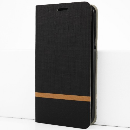 Чехол горизонтальная книжка подставка на силиконовой основе с отсеком для карт и тканевым покрытием для Xiaomi RedMi Note 6 Pro, цвет Черный