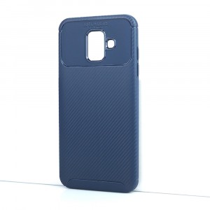 Матовый силиконовый чехол для Samsung Galaxy A6 с текстурным покрытием карбон Синий