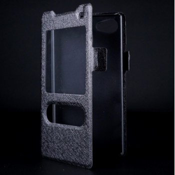 Чехол флип подставка на пластиковой основе с окном вызова и свайпом на магнитной защелке для Sony Xperia Z5 Compact Черный