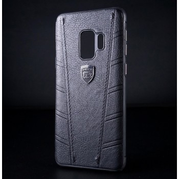 Силиконовый матовый непрозрачный чехол с текстурным покрытием Кожа и встроенной эмблемой для Samsung Galaxy S9 Черный