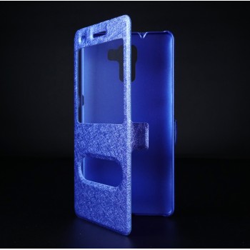Чехол флип подставка текстура Золото на пластиковой основе с окном вызова и полоcой свайпа на магнитной защелке для Huawei Honor 7 Синий