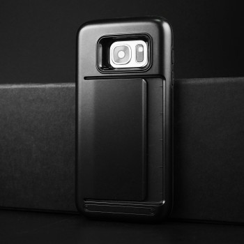 Силиконовый матовый непрозрачный чехол с поликарбонатными вставками и отсеком для карт для Samsung Galaxy S7 Черный