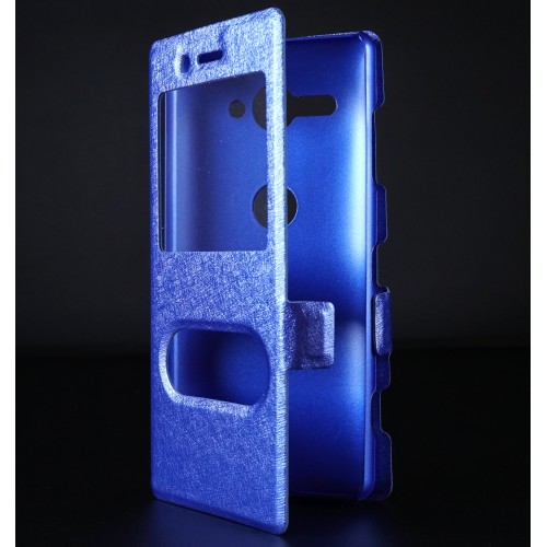 Чехол флип подставка текстура Золото на пластиковой основе с окном вызова и полоcой свайпа для Sony Xperia XZ2 Compact, цвет Синий