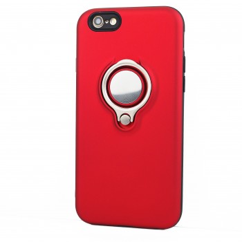 Силиконовый матовый непрозрачный чехол с поликарбонатными вставками с встроенным кольцом-подставкой для Iphone 6/6s Красный