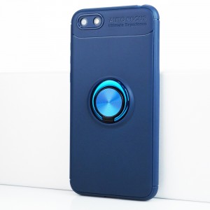 Силиконовый матовый непрозрачный чехол с встроенным кольцом-подставкой для Huawei Honor 7A Синий