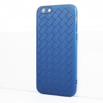 Силиконовый матовый непрозрачный чехол с текстурным покрытием Плетеная кожа для Iphone 6/6s Синий
