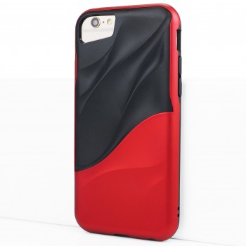 Силиконовый матовый непрозрачный чехол с поликарбонатными вставками с текстурным покрытием Рельеф для Iphone 6/6s Красный
