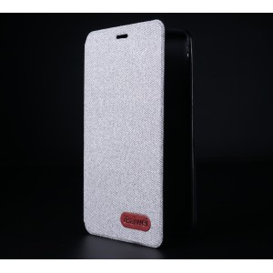 Чехол флип подставка на силиконовой основе с тканевым покрытием и отсеком для карт для Lenovo A536 Ideaphone Серый