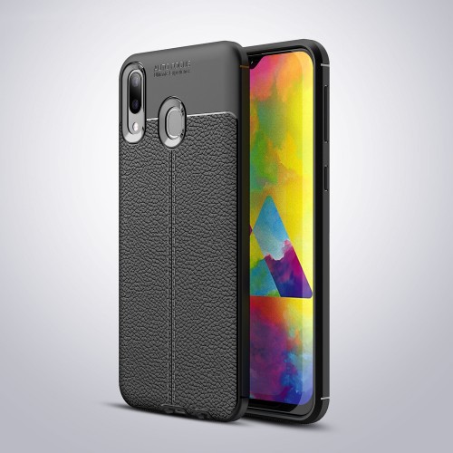 Чехол задняя накладка для Samsung Galaxy M20 с текстурой кожи, цвет Черный