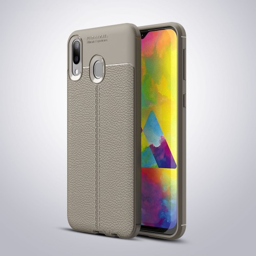 Чехол задняя накладка для Samsung Galaxy M20 с текстурой кожи, цвет Серый