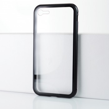 Двухкомпонентный металлический магнитный чехол для  Iphone 8/SE (2020)/7 с прозрачной стеклянной задней накладкой