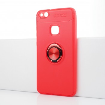 Силиконовый матовый непрозрачный чехол с встроенным кольцом-подставкой для Huawei P10 Lite Красный