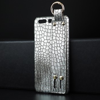 Пластиковый непрозрачный матовый чехол с текстурным покрытием Крокодил и петлей-держателем для Huawei P10 Серый