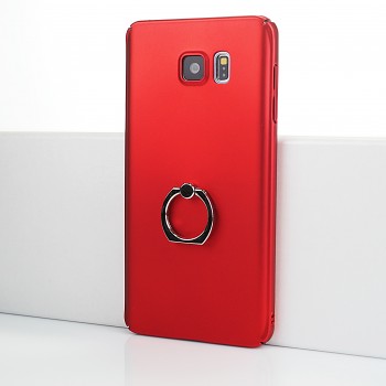 Пластиковый непрозрачный матовый чехол с улучшенной защитой элементов корпуса и встроенным кольцом-подставкой для Samsung Galaxy Note 5 Красный