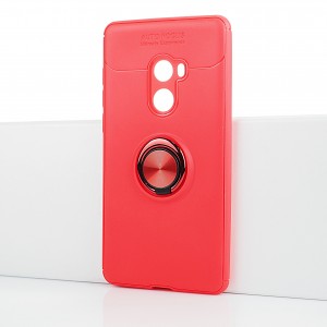 Силиконовый матовый непрозрачный чехол с встроенным кольцом-подставкой для Xiaomi Mi Mix 2 Красный