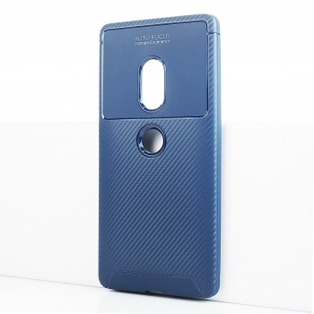 Силиконовый матовый непрозрачный чехол с текстурным покрытием Карбон для Sony Xperia XZ2 Синий