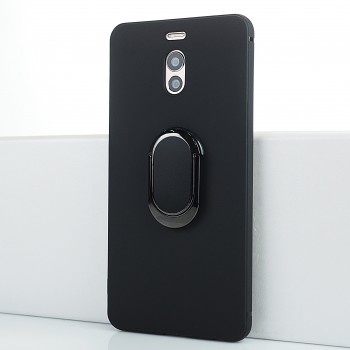 Силиконовый матовый непрозрачный чехол с встроенным кольцом-подставкой для Meizu M6 Note Черный