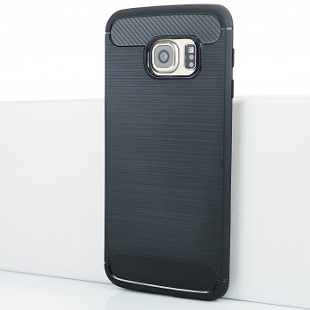 Силиконовый матовый непрозрачный чехол с текстурным покрытием Металлик для Samsung Galaxy S6 Edge Черный