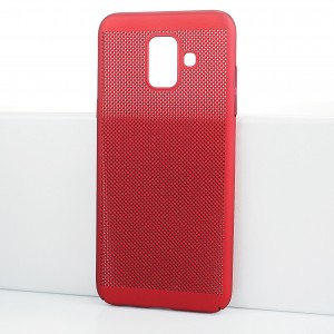 Пластиковый полупрозрачный матовый чехол текстура Точки с улучшенной защитой элементов корпуса для Samsung Galaxy A6 Красный