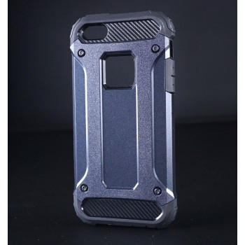 Противоударный двухкомпонентный силиконовый матовый непрозрачный чехол с поликарбонатными вставками экстрим защиты для Iphone 5/5s/SE Синий