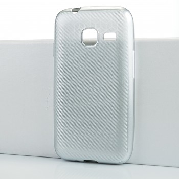 Силиконовый матовый непрозрачный чехол с текстурным покрытием Карбон для Samsung Galaxy J1 mini (2016) Белый