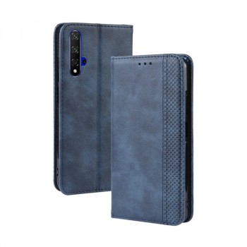 Винтажный чехол портмоне подставка для Huawei Nova 5T/Honor 20 с отделениями для карт Синий