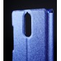 Чехол флип подставка текстура Золото на пластиковой основе с окном вызова и свайпом на магнитной защелке для Lenovo K5 Note, цвет Синий