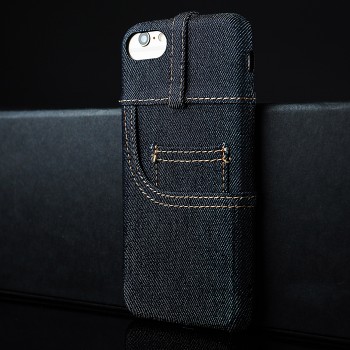 Пластиковый непрозрачный матовый чехол с текстурным покрытием Джинса и отсеком для карт для Iphone 6/6s Голубой