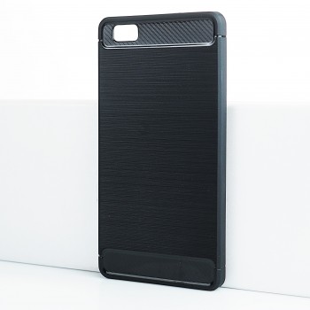 Силиконовый матовый непрозрачный чехол с текстурным покрытием Металлик для Huawei P8 Lite Черный