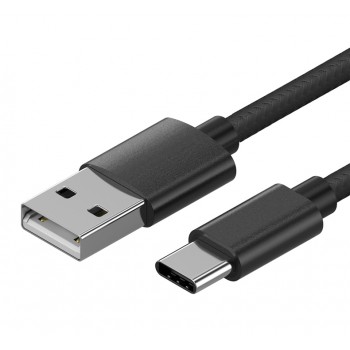 Зарядный кабель в тканевой оплетке USB 3.1 Type-C 1m 3A Черный