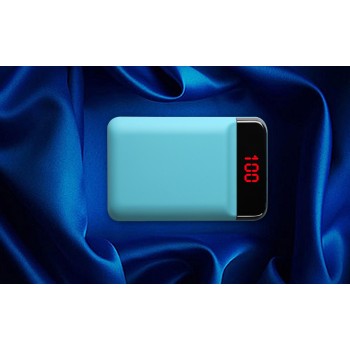 Карманное зарядное устройство 12000 mAh в корпусе из софт-тач пластика с 2-я USB разъемами (5V/2.1А) и LCD-экраном Голубой