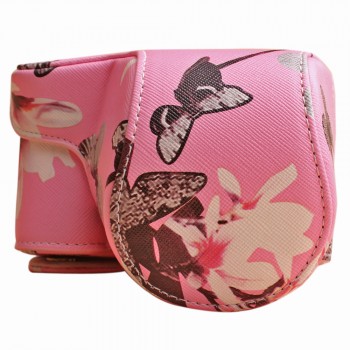 Жесткий защитный чехол-сумка текстура Кожа с дизайнерским принтом для Sony A6000/A6300/A6400 Розовый