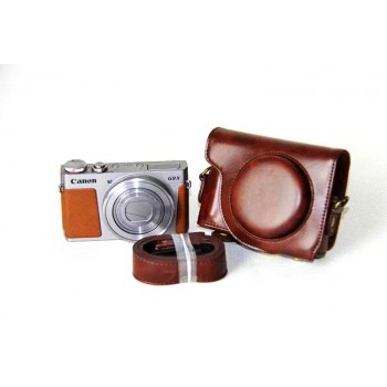 Жесткий защитный чехол-сумка текстура Кожа для Canon PowerShot G9 X Mark II Коричневый