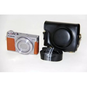 Жесткий защитный чехол-сумка текстура Кожа для Canon PowerShot G9 X Mark II Черный