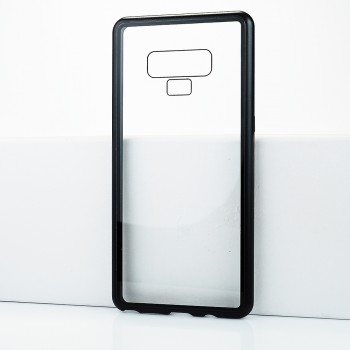 Двухкомпонентный металлический магнитный чехол для  Samsung Galaxy Note 9 с прозрачной стеклянной задней накладкой Черный