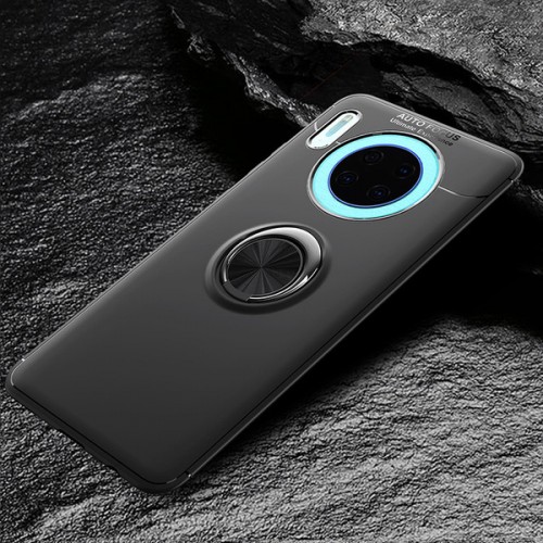 Силиконовый матовый непрозрачный чехол с встроенным кольцом-подставкой для Huawei Mate 30 Pro , цвет Черный