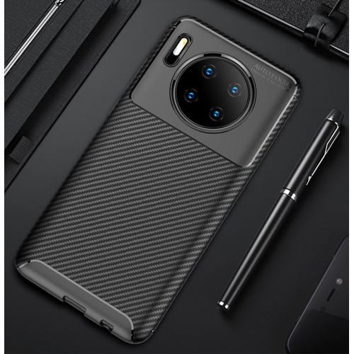 Силиконовый матовый непрозрачный чехол с текстурным покрытием Карбон для Huawei Mate 30 , цвет Черный
